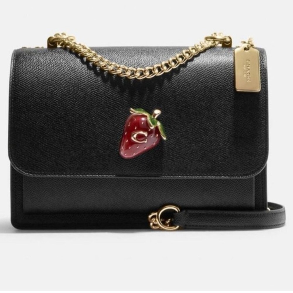New🍓Coach Black Leather strawberry crossbody
